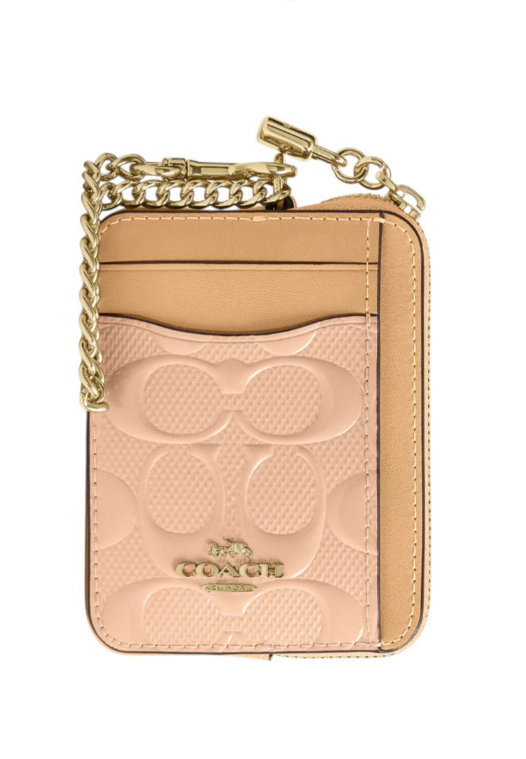 Coach Zip Card Case In Signature Leather With Charm - Faded Blush