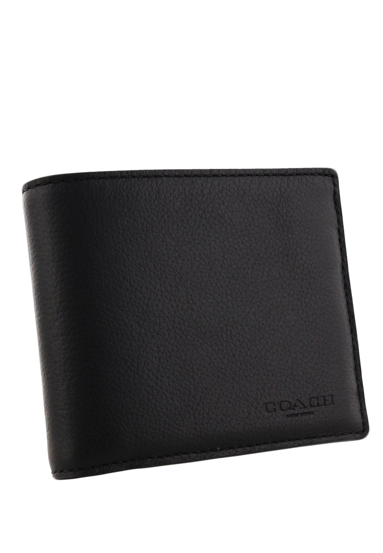 Coach Compact ID Wallet In Calf Leather- Black
