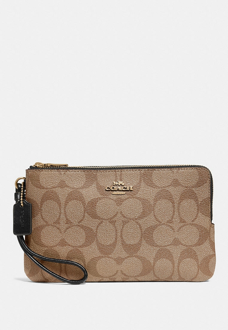 Coach Signature Double Zip Wristlet Wallet - Brown/Black