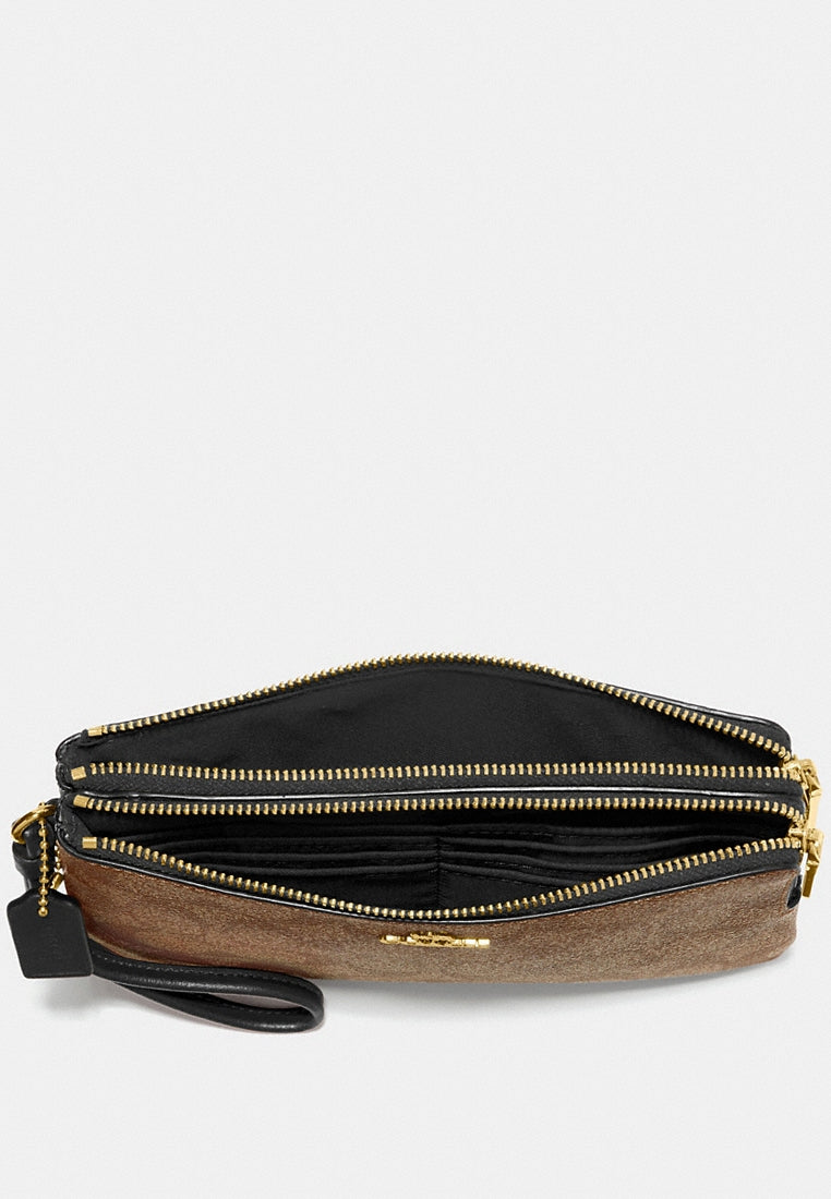 Coach Signature Double Zip Wristlet Wallet - Brown/Black
