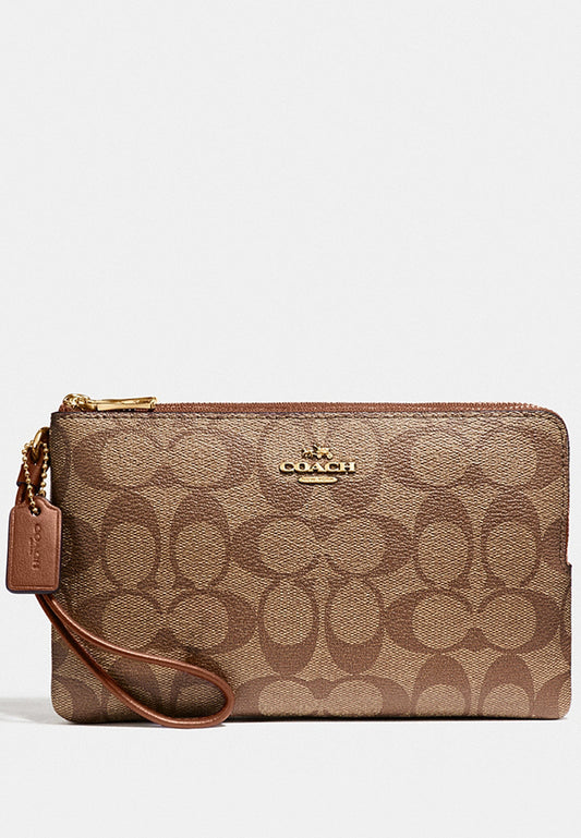 Coach Double Zip Wallet In Signature Canvas - Brown