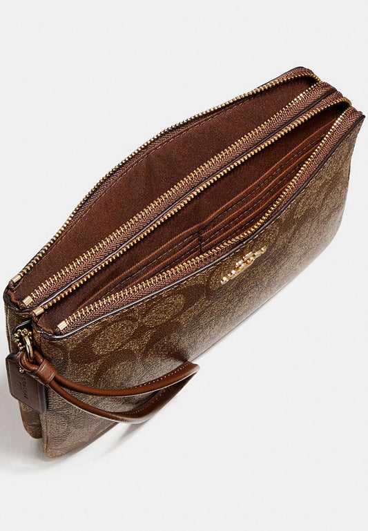 Coach Double Zip Wallet In Signature Canvas - Brown