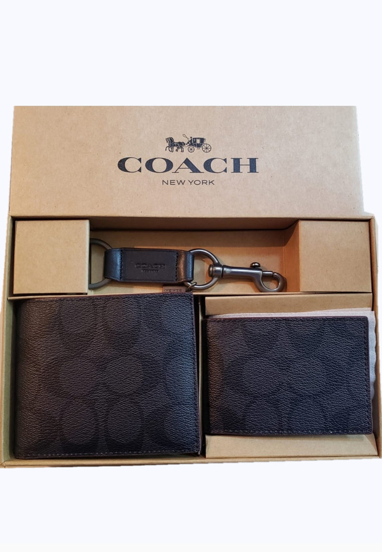 Coach Men Compact ID Wallet & Key Fob Gift Box Set - Black