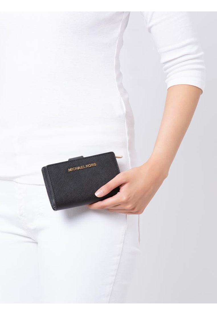 Michael Kors Jet Set Travel Medium Bifold Zip Coin Wallet - Black
