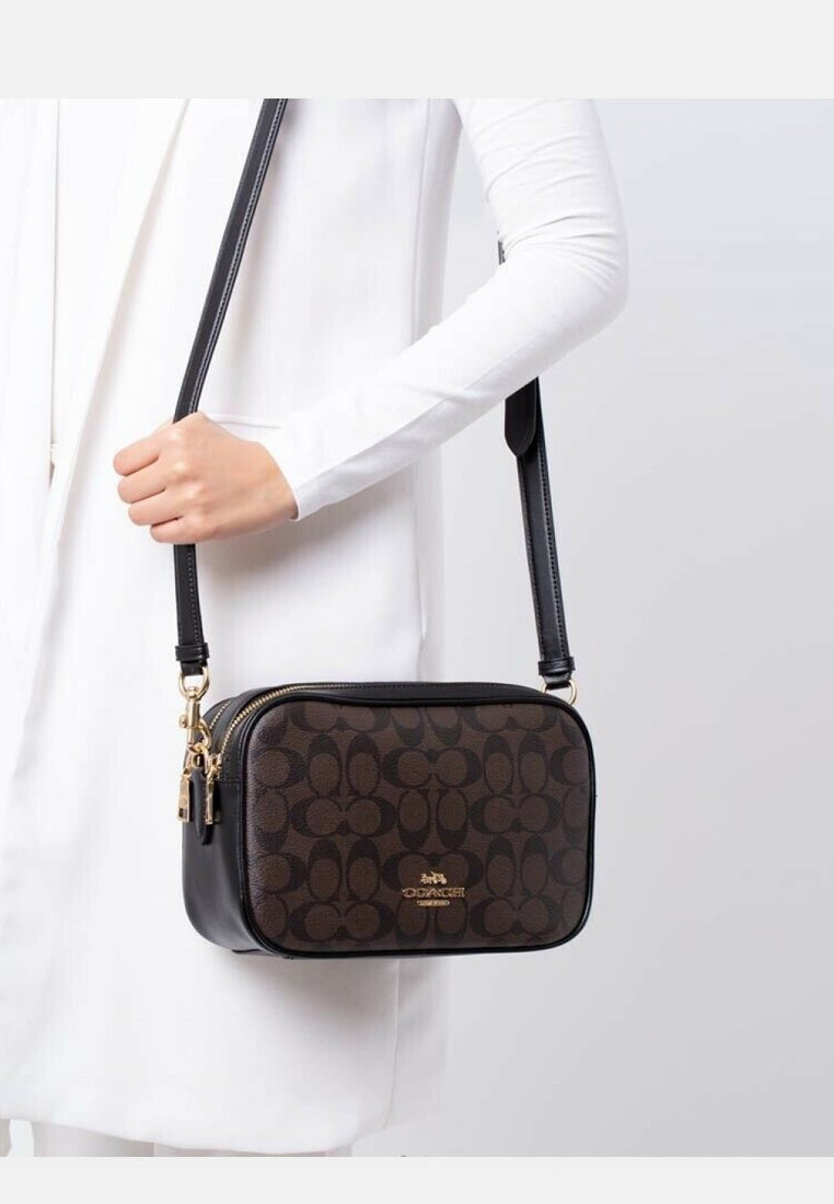 Coach Jes Double Zip Crossbody Bag In Signature Canvas - Dark Brown