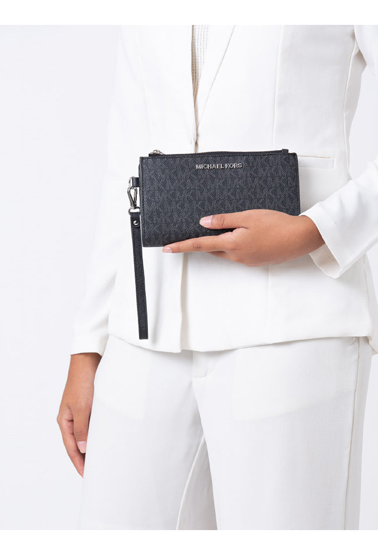 Michael Kors Jet Set Travel Large Signature Double Zip Wristlet Black