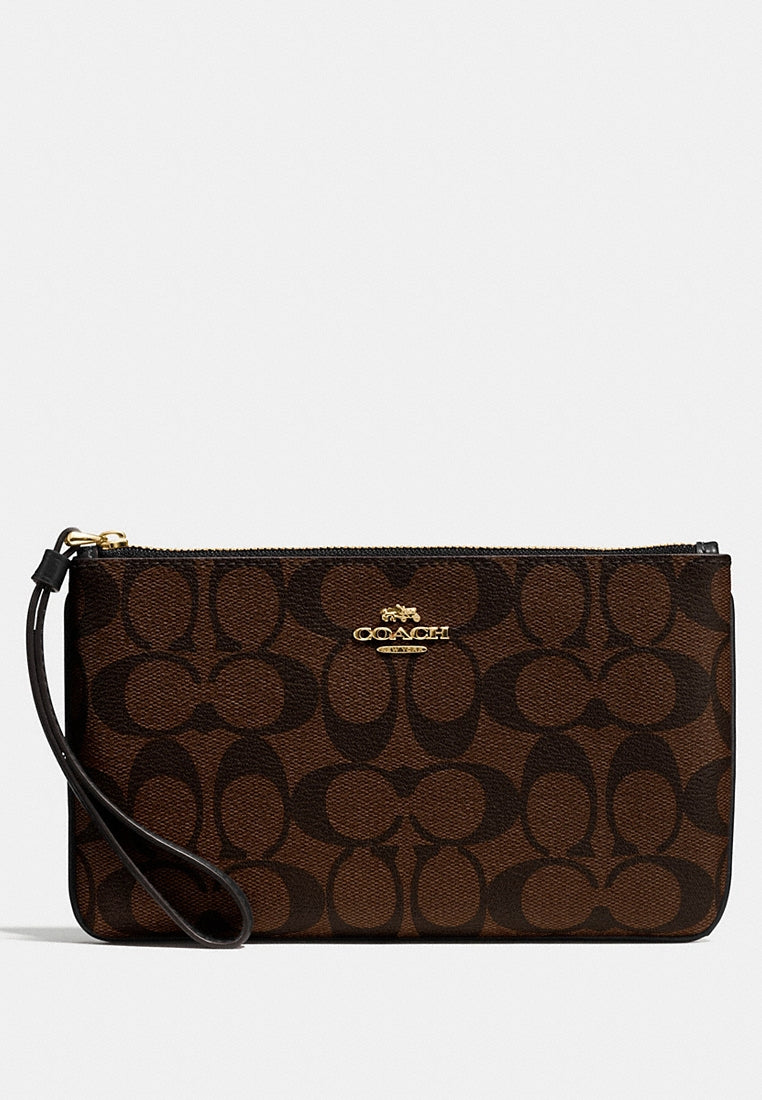 Coach Large Wristlet In Signature - Dark Brown