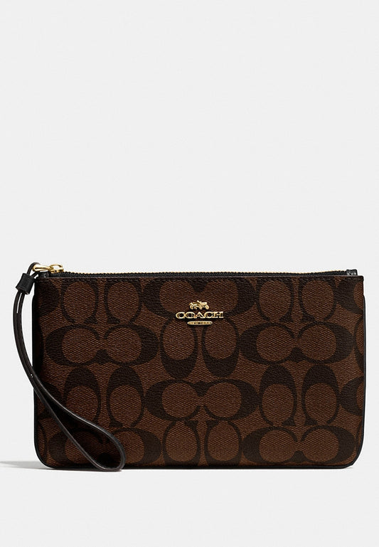Coach Large Wristlet In Signature - Dark Brown