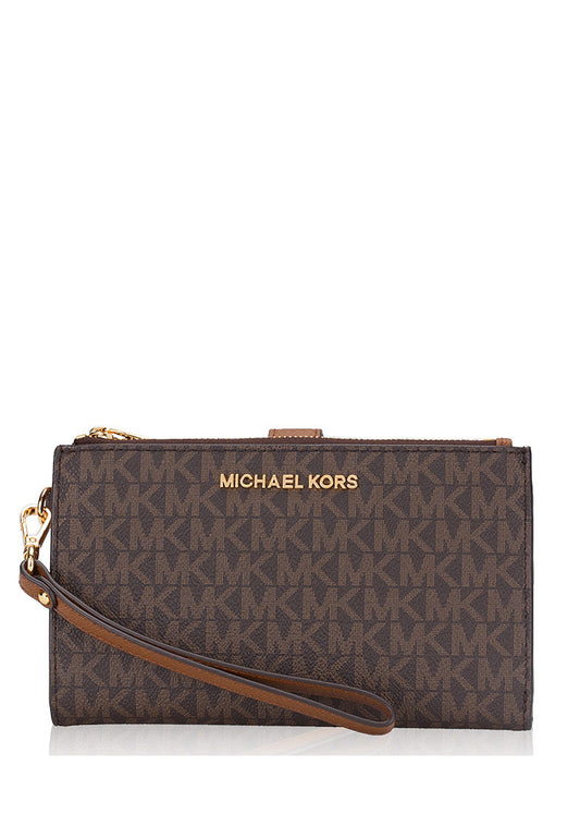Michael Kors Jet Set Travel Large Double Zip Wristlet In Signature - Brown