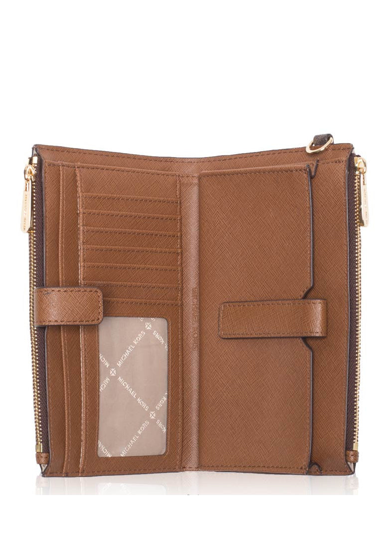 Michael Kors Jet Set Travel Large Double Zip Wristlet In Signature - Brown
