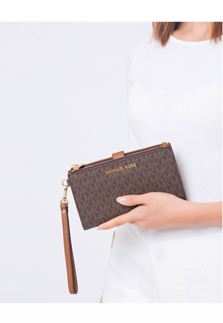 Michael Kors Jet Set Travel Large Double Zip Wristlet In Signature - Brown