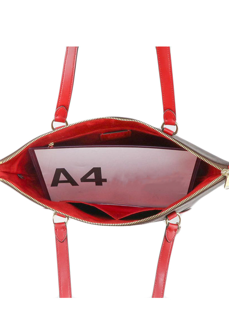 Coach Gallery Tote In Signature Canvas - Dark Brown/Red