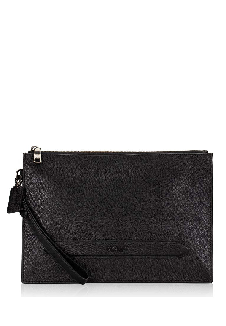 Coach Mens Structured Pouch Crossgrain Leather - Black