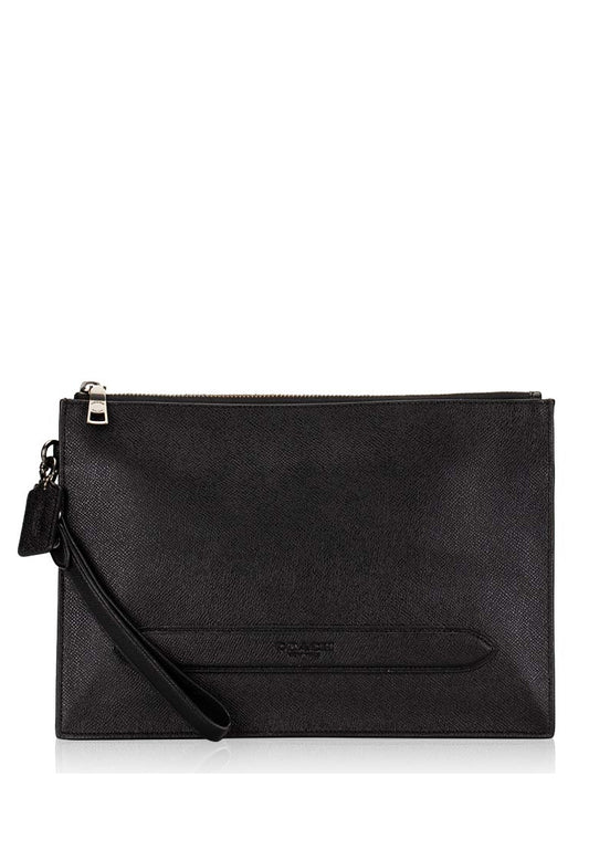 Coach Mens Structured Pouch Crossgrain Leather - Black