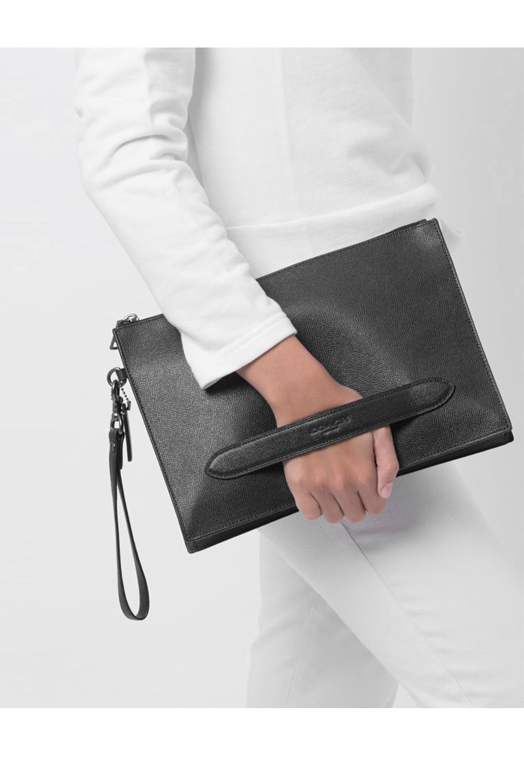 Coach Mens Structured Pouch Crossgrain Leather - Black