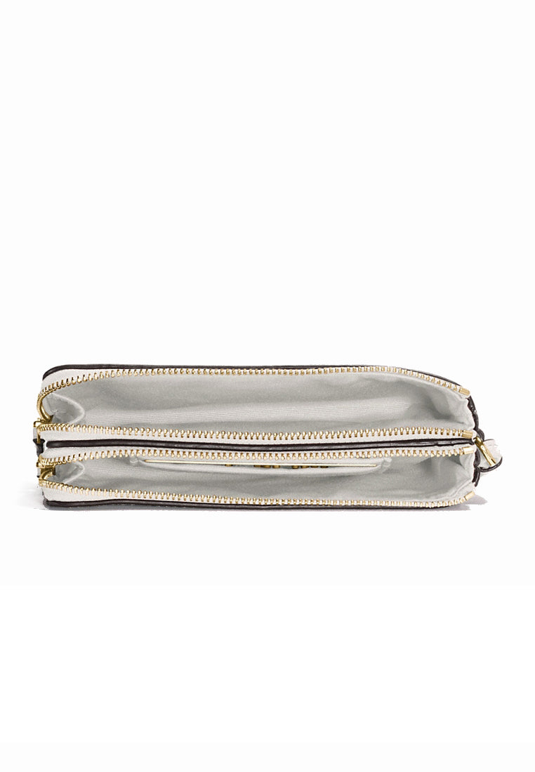 Coach Signature Small Corner Double Zip Wristlet - Light Brown/White