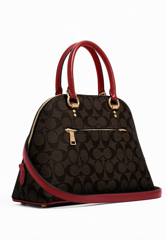 Coach Katy Satchel In Signature Canvas - Dark Brown/True Red
