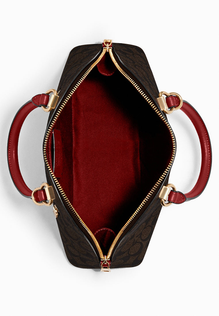 Coach Katy Satchel In Signature Canvas - Dark Brown/True Red