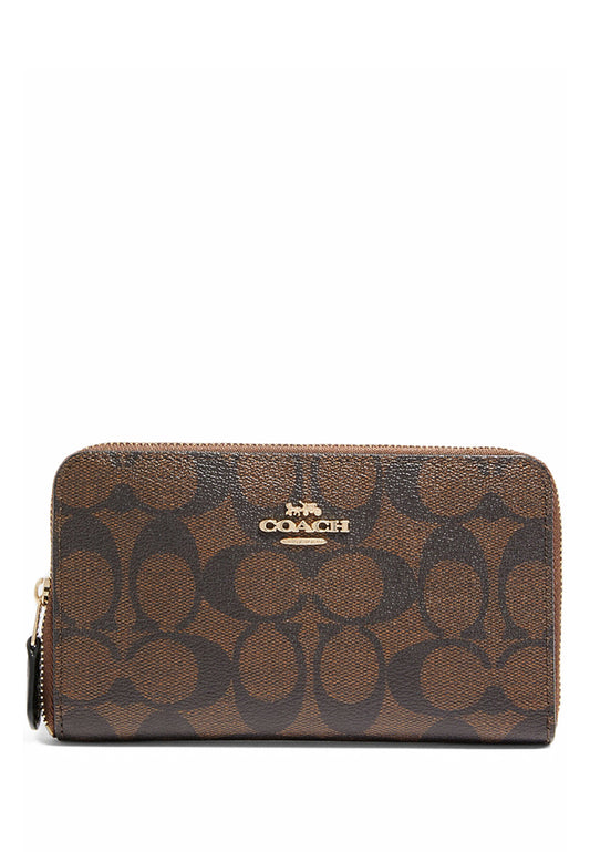 Coach Medium Zip Around Wallet In Signature Canvas - Dark Brown