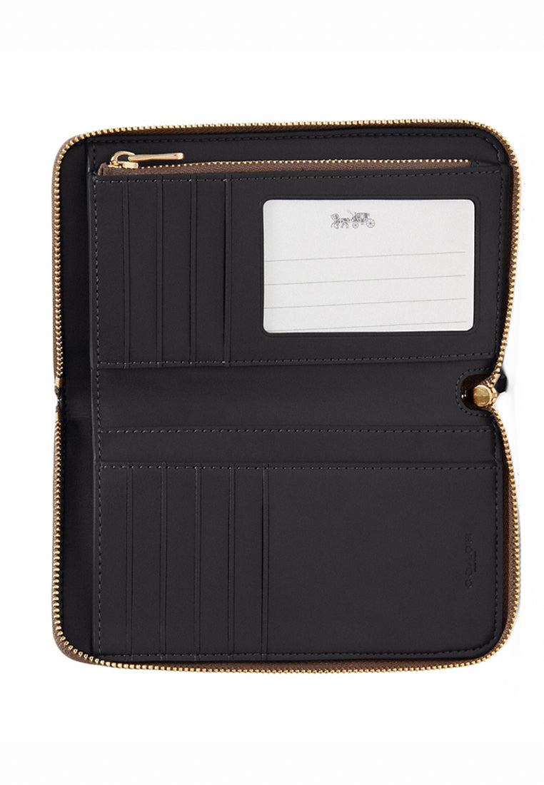Coach Medium Zip Around Wallet In Signature Canvas - Dark Brown