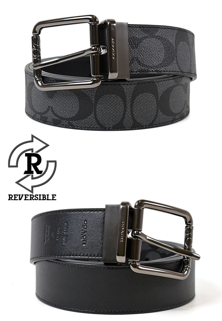 Coach Mens Harness Buckle Cut-To-Size Reversible Belt - Black