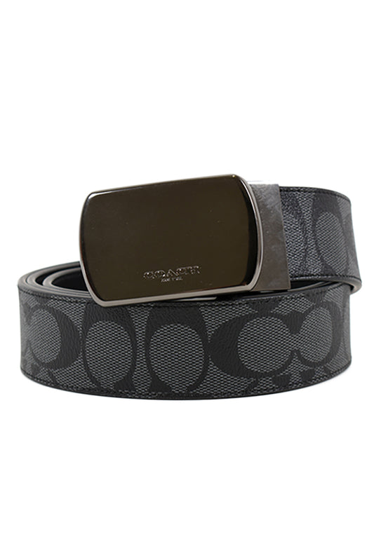 Coach Mens Plaque Buckle Cut-To-Size Reversible Belt 38mm - Black