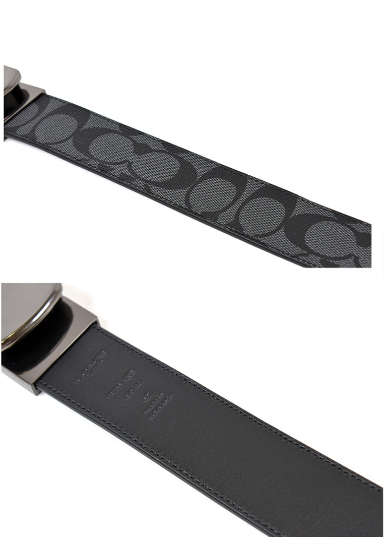 Coach Mens Plaque Buckle Cut-To-Size Reversible Belt 38mm - Black