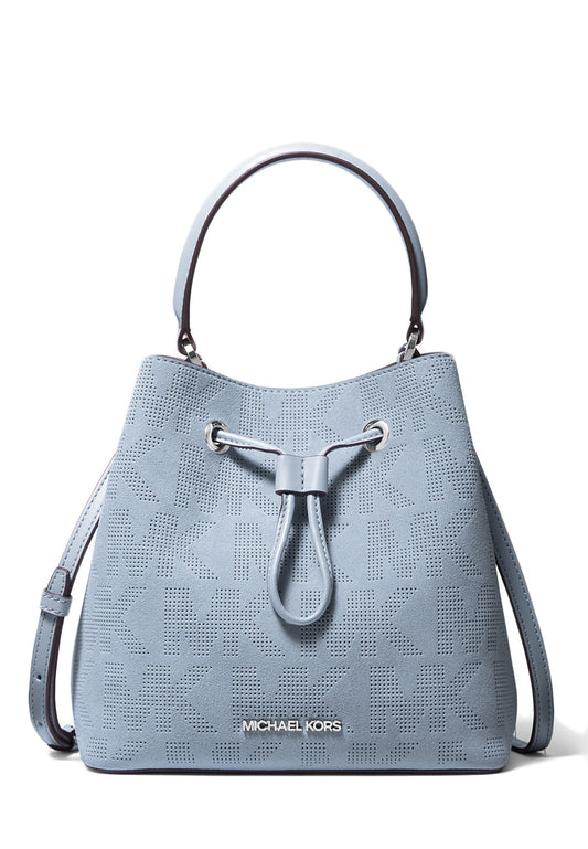 Michael Kors Suri Medium Logo Perforated Suede Crossbody Bag - Pale Blue