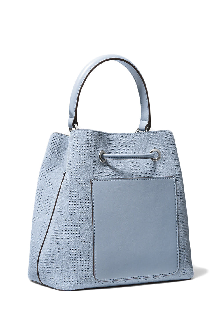 Michael Kors Suri Medium Logo Perforated Suede Crossbody Bag - Pale Blue