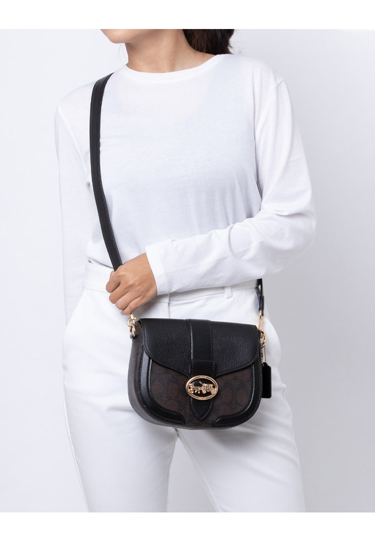 Coach Georgie Saddle Bag In Signature Canvas Dark Brown
