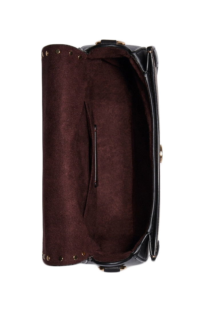 Coach Georgie Saddle Bag In Colorblock Signature Canvas With Rivets - Brown/Terracotta