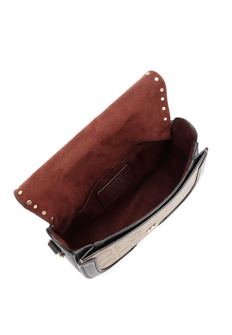 Coach Georgie Saddle Bag In Colorblock Signature Canvas With Rivets - Brown/Terracotta
