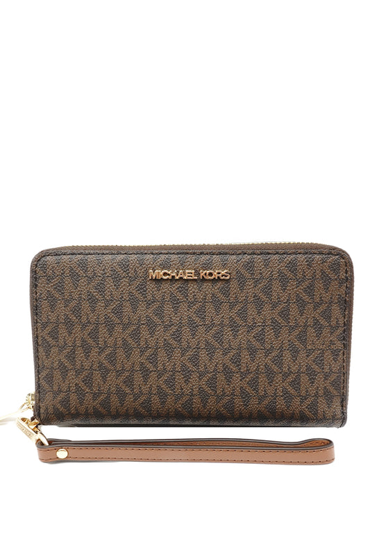 Michael Kors Jet Set Travel Signature Medium Zip Around Phone Wallet - Brown