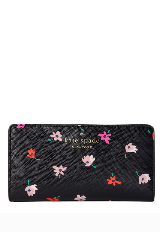 Kate Spade Staci Ditsy Buds Large Slim Bifold Wallet - Black