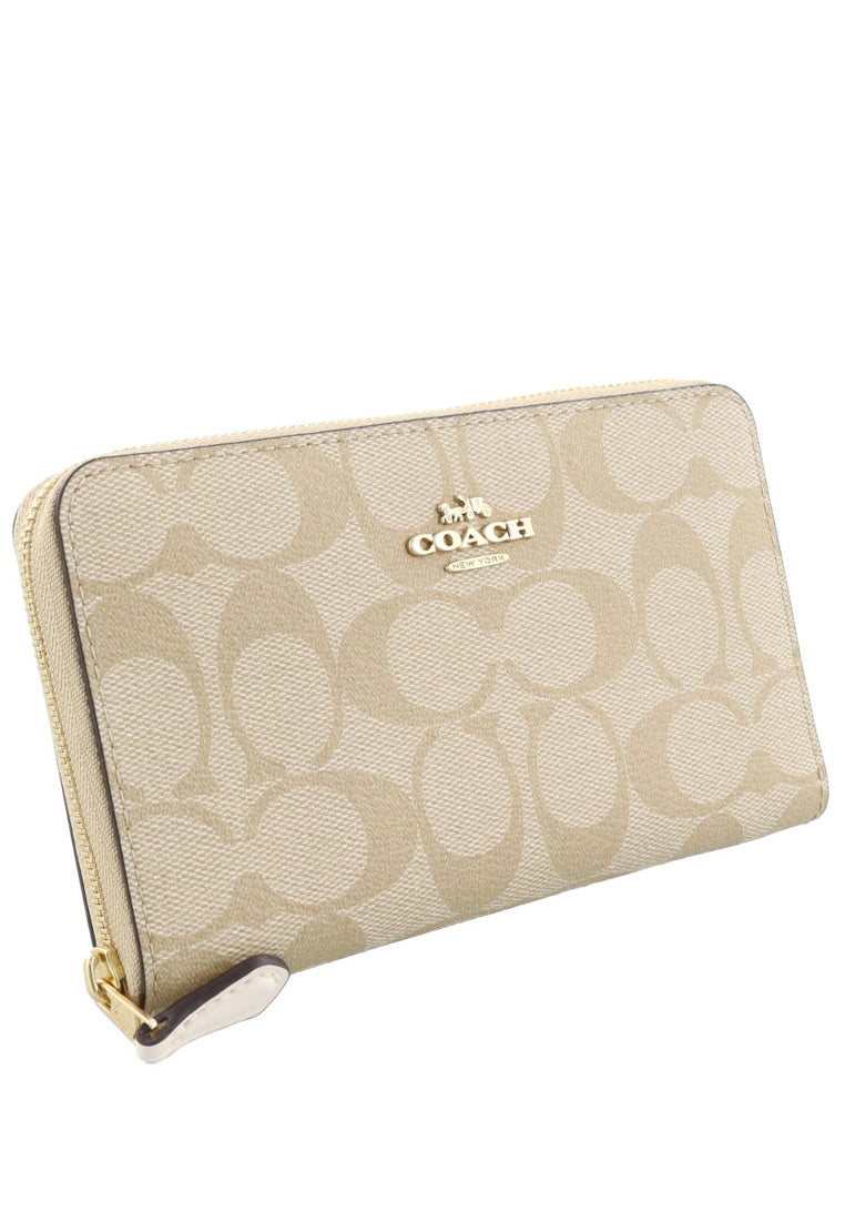 Coach Medium Zip Around Wallet In Signature Canvas - Light Brown