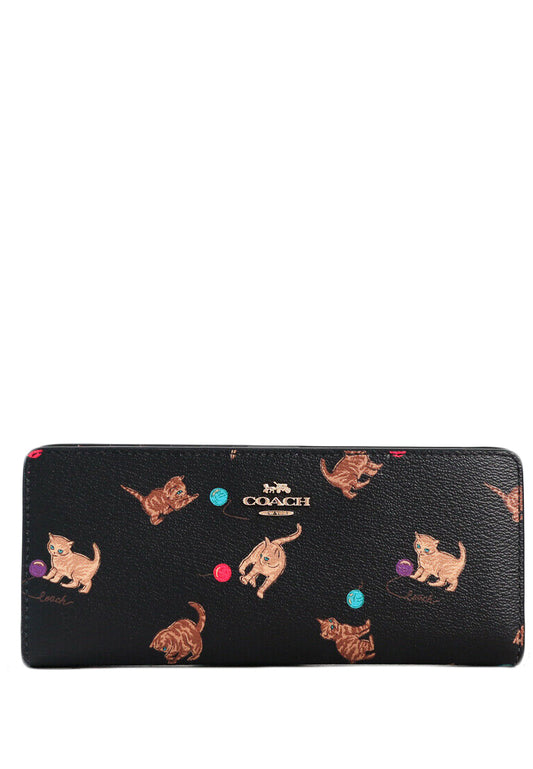 Coach Slim Wallet With Cat Print - Black