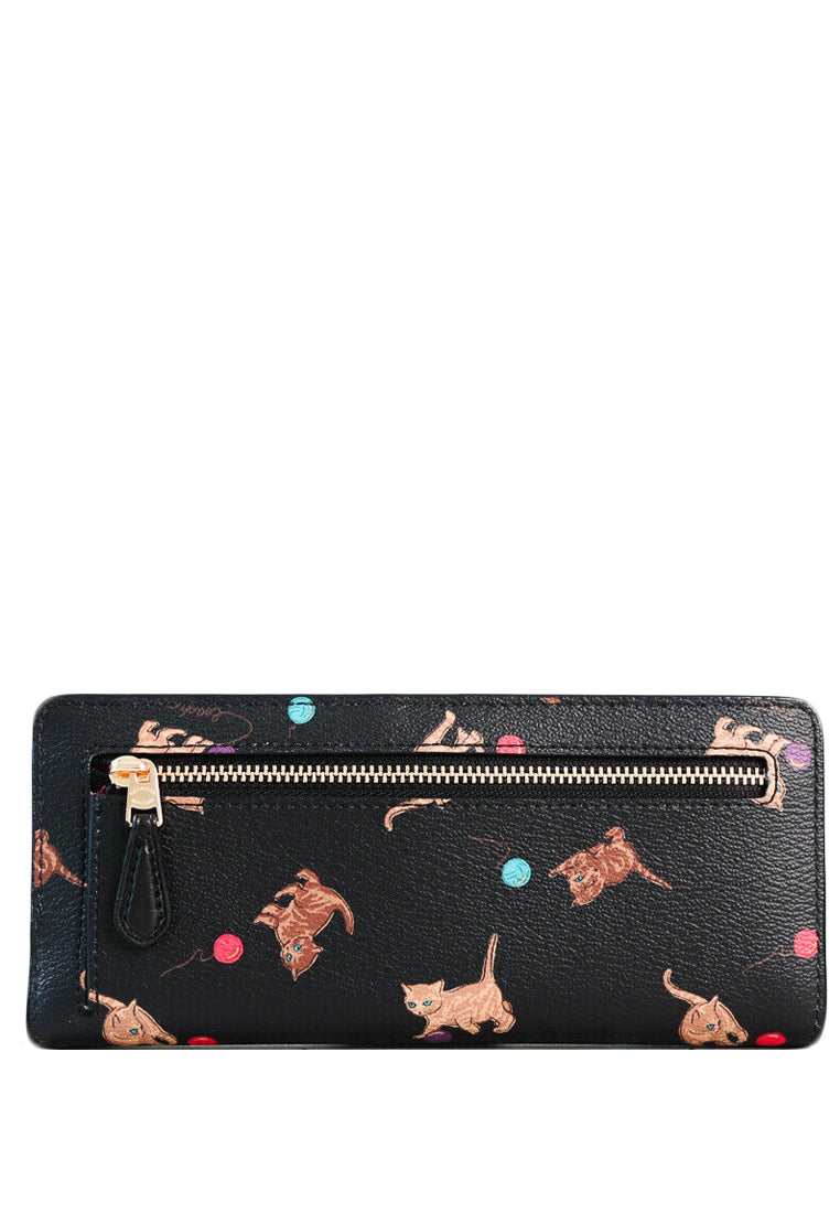 Coach Slim Wallet With Cat Print - Black