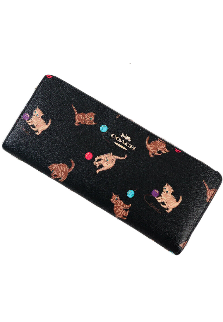 Coach Slim Wallet With Cat Print - Black