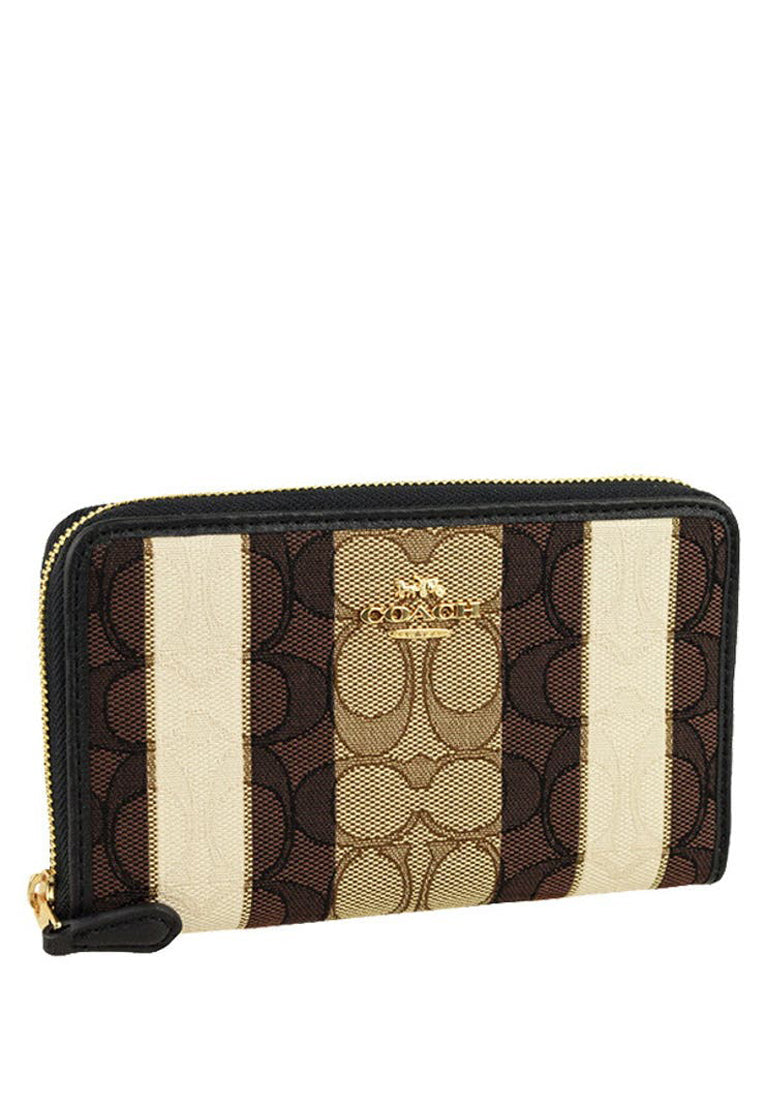 Coach Medium ID Zip Wallet In Signature Jacquard With Stripes - Brown
