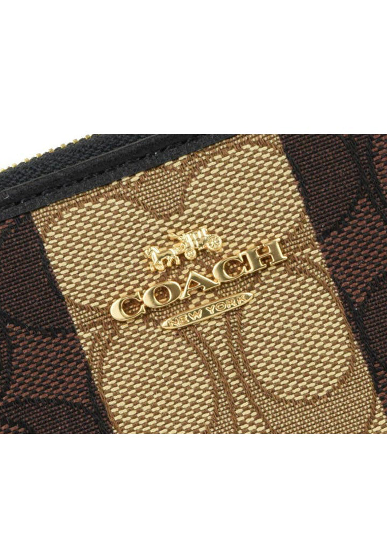 Coach Medium ID Zip Wallet In Signature Jacquard With Stripes - Brown