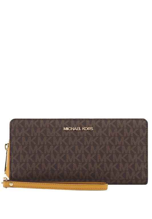 Michael Kors Jet Set Travel Signature Zip Around Continental Wallet - Brown/Marigold
