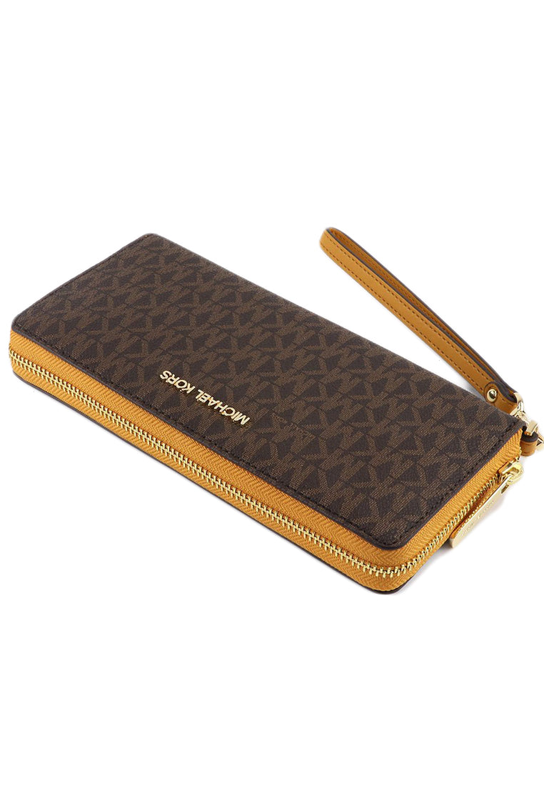 Michael Kors Jet Set Travel Signature Zip Around Continental Wallet - Brown/Marigold