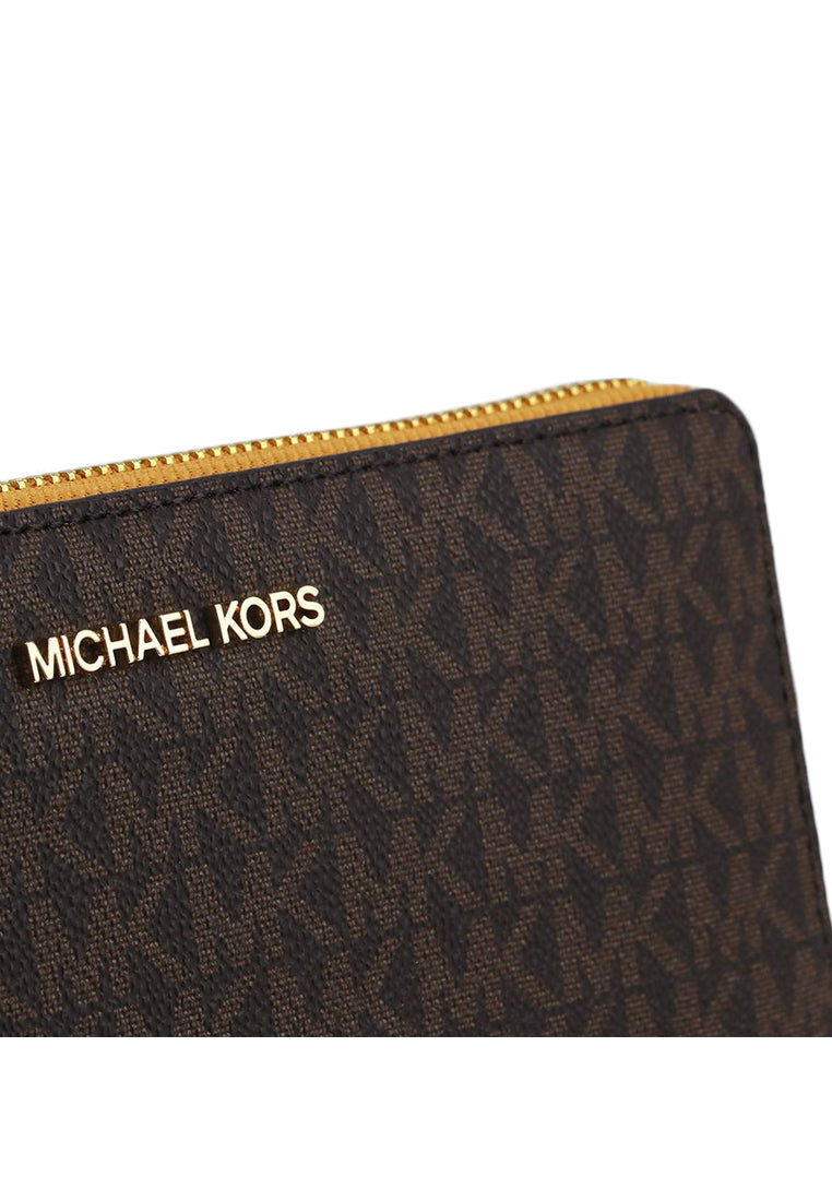 Michael Kors Jet Set Travel Signature Zip Around Continental Wallet - Brown/Marigold