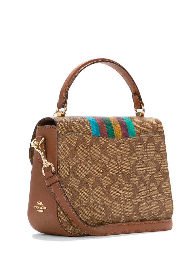 Coach Marlie Top Handle Satchel In Signature With Stripe - Brown