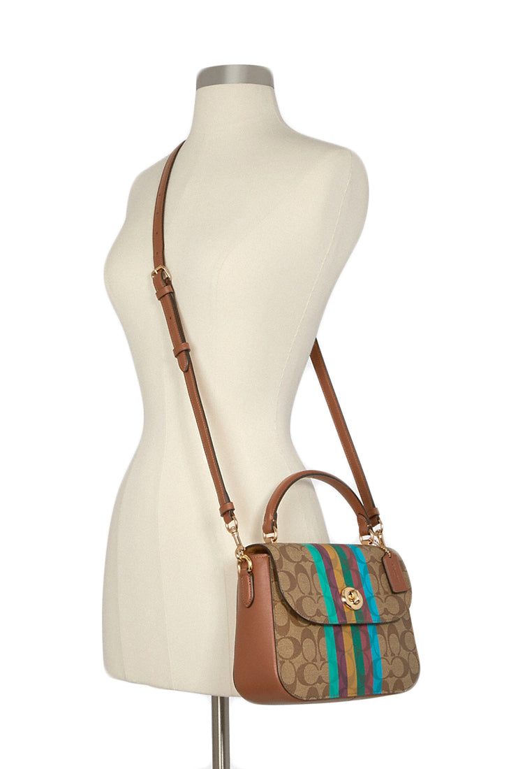 Coach Marlie Top Handle Satchel In Signature With Stripe - Brown