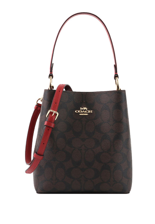 Coach Small Town Bucket Bag In Signature Canvas - Dark Brown/Red