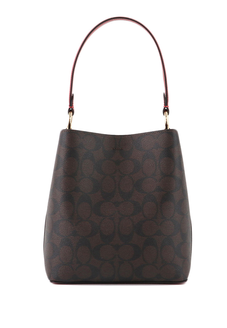 Coach Small Town Bucket Bag In Signature Canvas - Dark Brown/Red