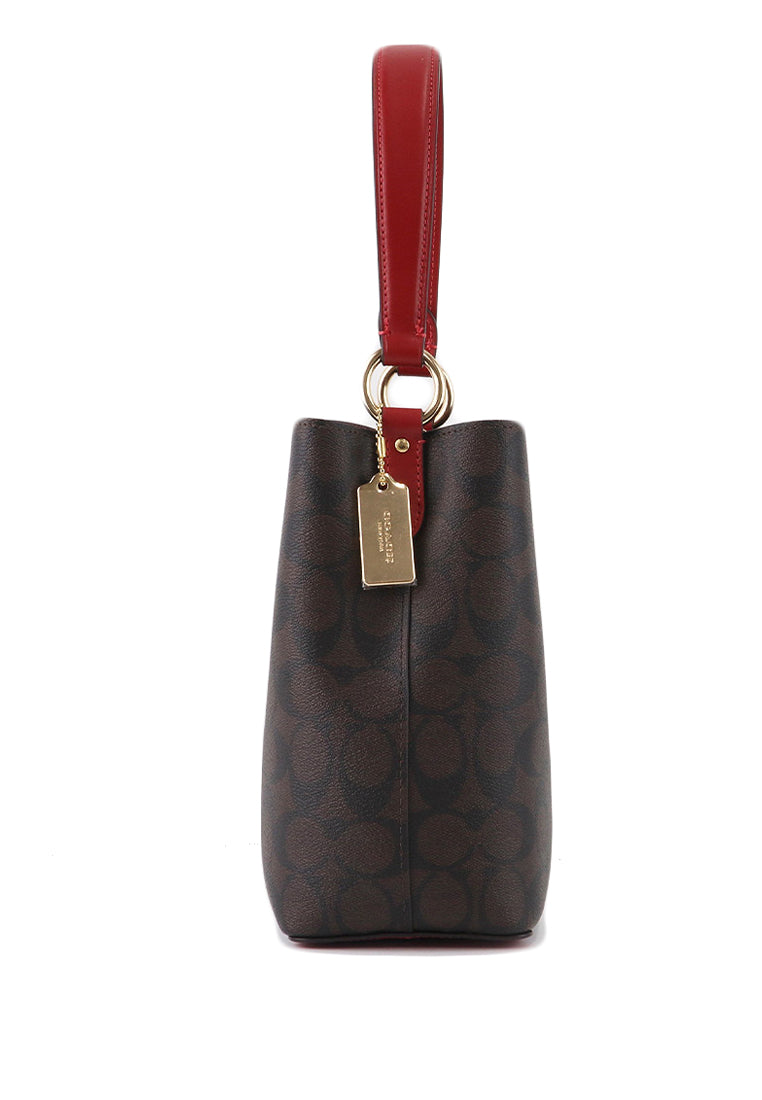 Coach Small Town Bucket Bag In Signature Canvas - Dark Brown/Red