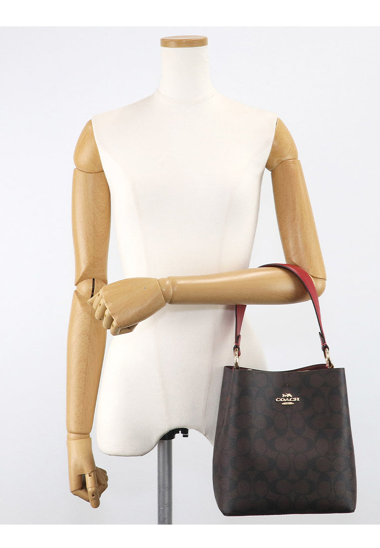 Coach Small Town Bucket Bag In Signature Canvas - Dark Brown/Red