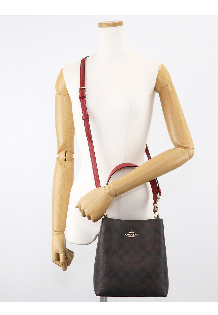 Coach Small Town Bucket Bag In Signature Canvas - Dark Brown/Red